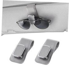 Sunglasses Holder for Car, One-Handed-Operation Leather Sunglasses Clip Gray