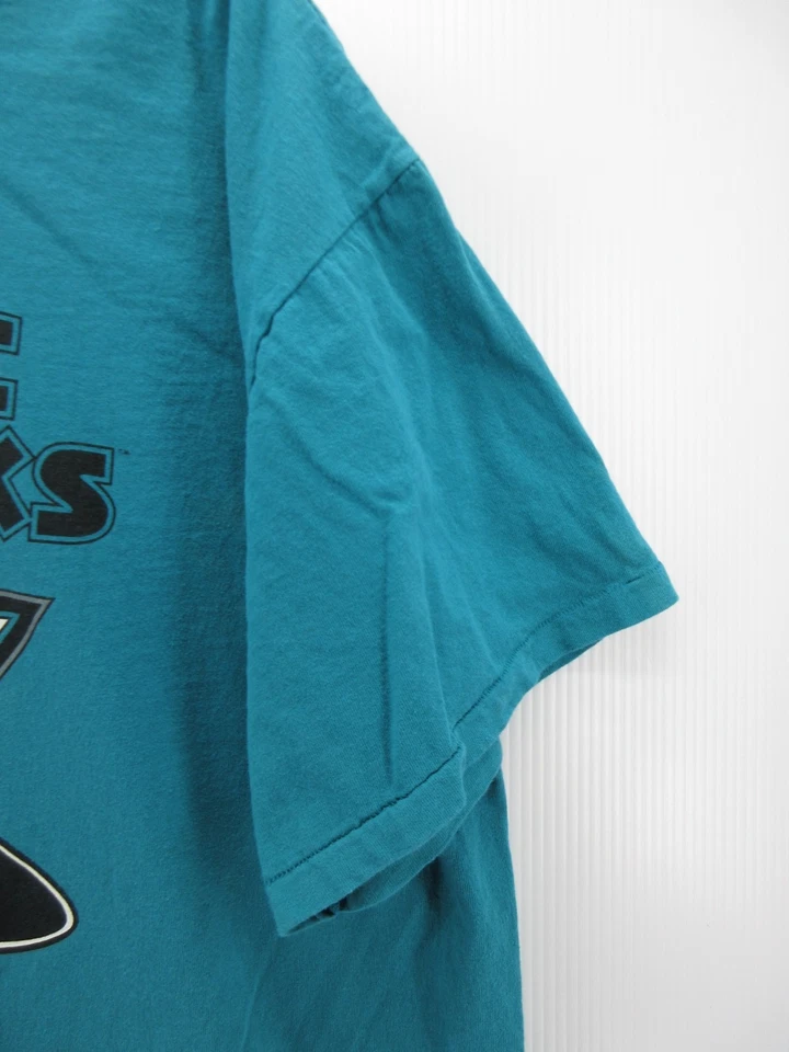 复古圣何塞鲨鱼衬衫男式 XL 蓝色曲棍球 NHL 图形 T 恤 90 年代美国 * — 第 3/4 张图片