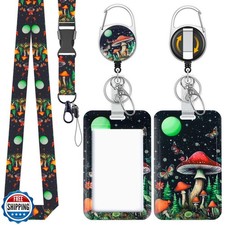 Uniclife Fashionable Sliding Badge Holder Mushroom Pattern Plastic Card Holde
