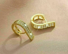 Round 1.5Ct Cut Simulated Women's Huggie Hoop Earrings in 14k Yellow Gold Plated