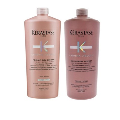 Kerastase Chroma Absolu BAIN CHROMA RESPECT and FONDANT CICA CHROMA 34oz w/pumps