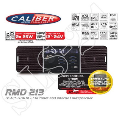 Caliber RMD213 USB SD AUX FM Radio mit internen Lautsprechern 12/24 Volt Tuner