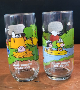 Vintage 1968 CAMP SNOOPY McDonalds PEANUTS Collection Glasses ~ Snoopy & Gang