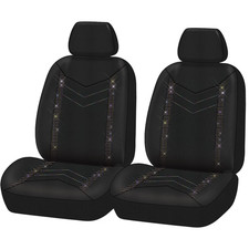 Auto Drive Universal Fit Rainbow Crystal Faux Leather Car Seat Cover Set Of 2