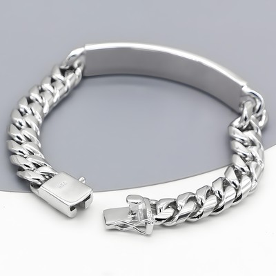 Bracciale Tondo Curb Tuscany Silver 4 Mm Con Targhetta ID - Argento Sterling 925, 19 Cm, Unisex - 2