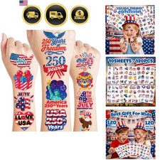 120 Pcs Pre-Cut Patriotic Temporary Tattoos 10 Sheets - 250 Semiquincenten...
