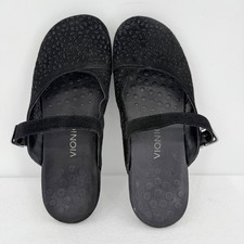 Vionic Women's Lydia Laser Cut Black Leather Suede Mary Jane Slip On Size 10