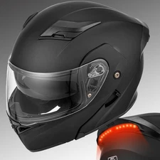 DOT Motorcycle Full Face Helmet LED Light Dual Visor Modular Flip up Street Bike