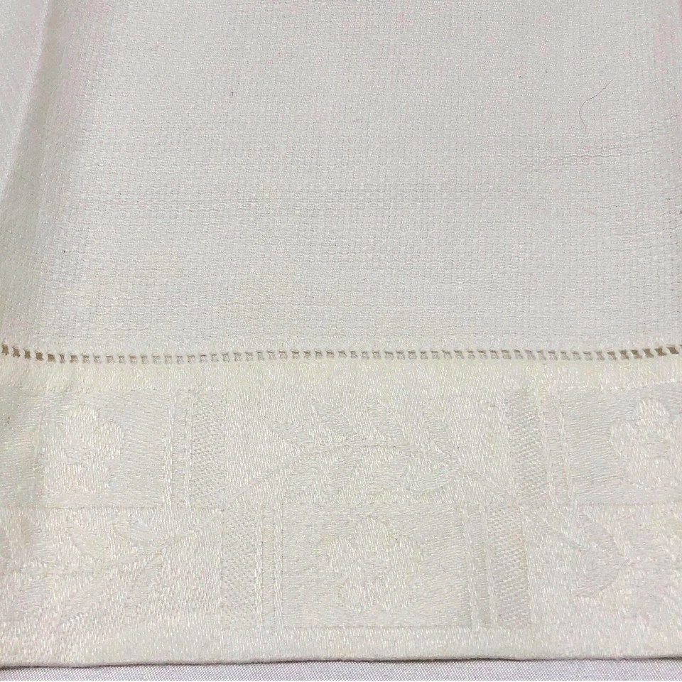 Toalla de té de algodón de colección bordado aguja artesanal sin terminar liso blanco roto marfil Foto 2 de 4