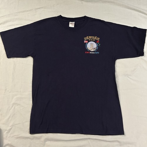 FDNY NYPD PAPD 9-11-01 Blue Embroidered T-Shirt SZ-L | eBay