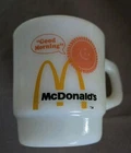 Vintage Anchor Hocking Fire King McDonald's Good Morning Milk Glass Coffee Mug