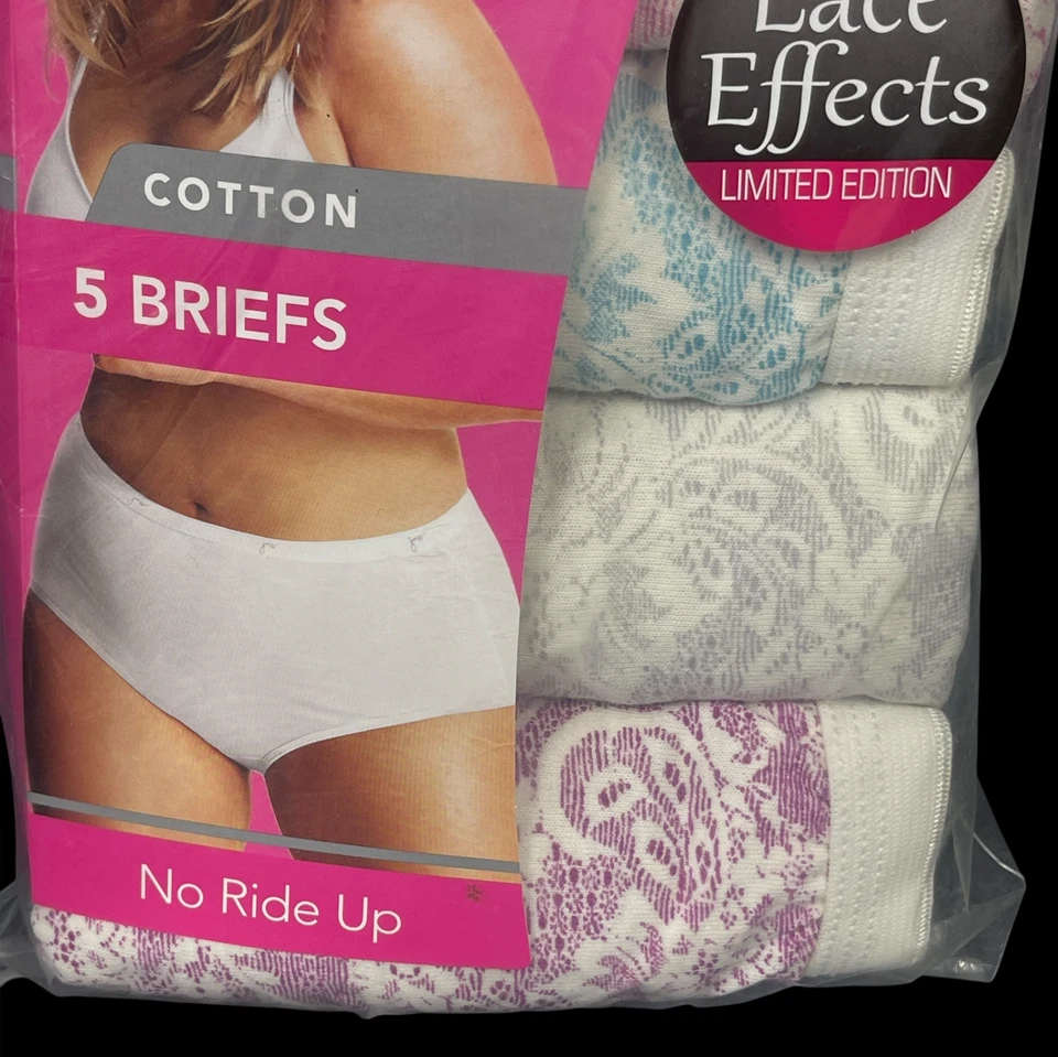 JMS Just My Size Lace Effects Cotton Briefs Plus Sz 14 Underwear Panties 5 Pairs - Image 4 of 4