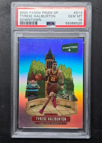 🔥 2020 PANINI PRIZM DP TYRESE HALIBURTON #D13 DOWNTOWN ROOKIE GEM MINT PSA 10