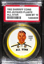 1962 Shirriff Coins #43 JACQUES PLANTE AS PSA 10 GEM-MT 14004839 