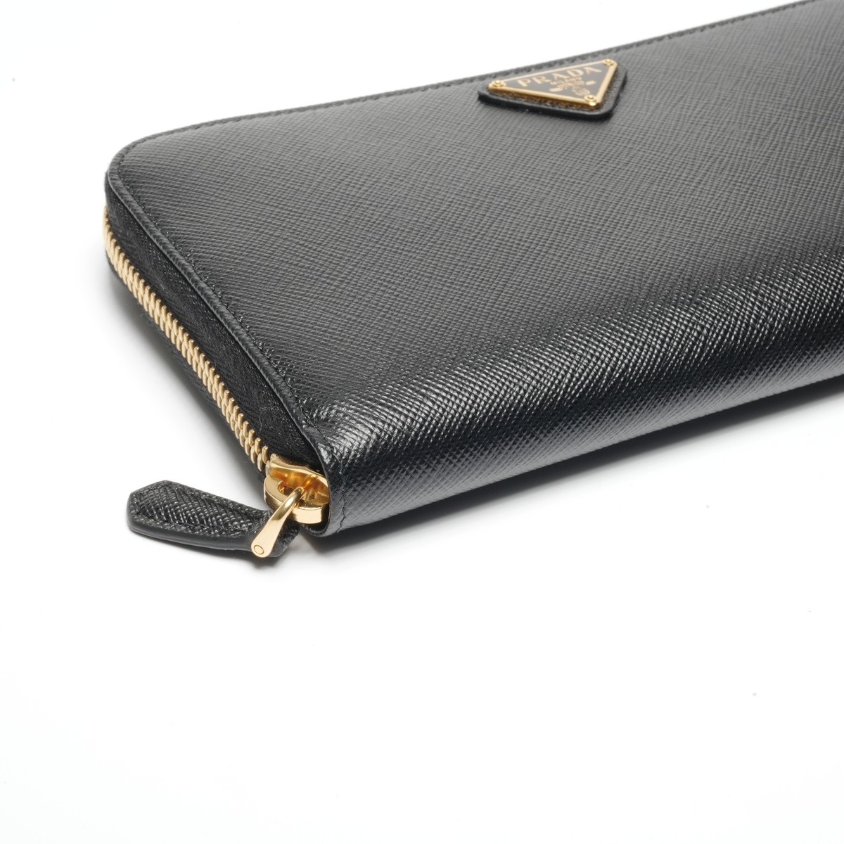 Authentic PRADA Leather logo round zip Purse blac… - image 6