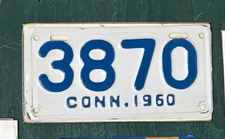 1960 CONNECTICUT MOTORCYCLE LICENSE PLATE TAG   # 3870   NICE