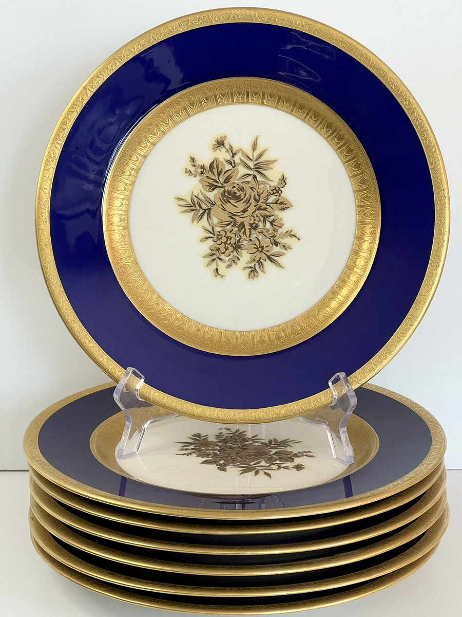 Gold Trim Blue And Gold Dinner Plates Vintage Cobalt Blue 22K Gold