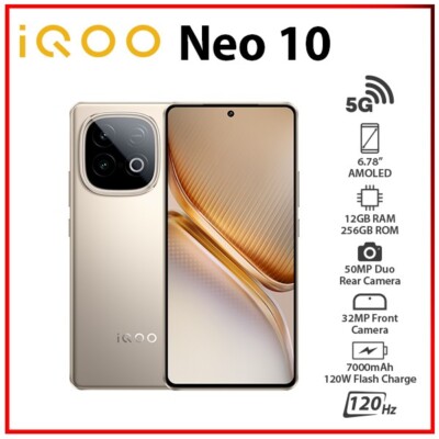 (New) iQOO Neo 10 5G 12GB+256GB GOLD Dual SIM Unlocked Android Mobile Phone
