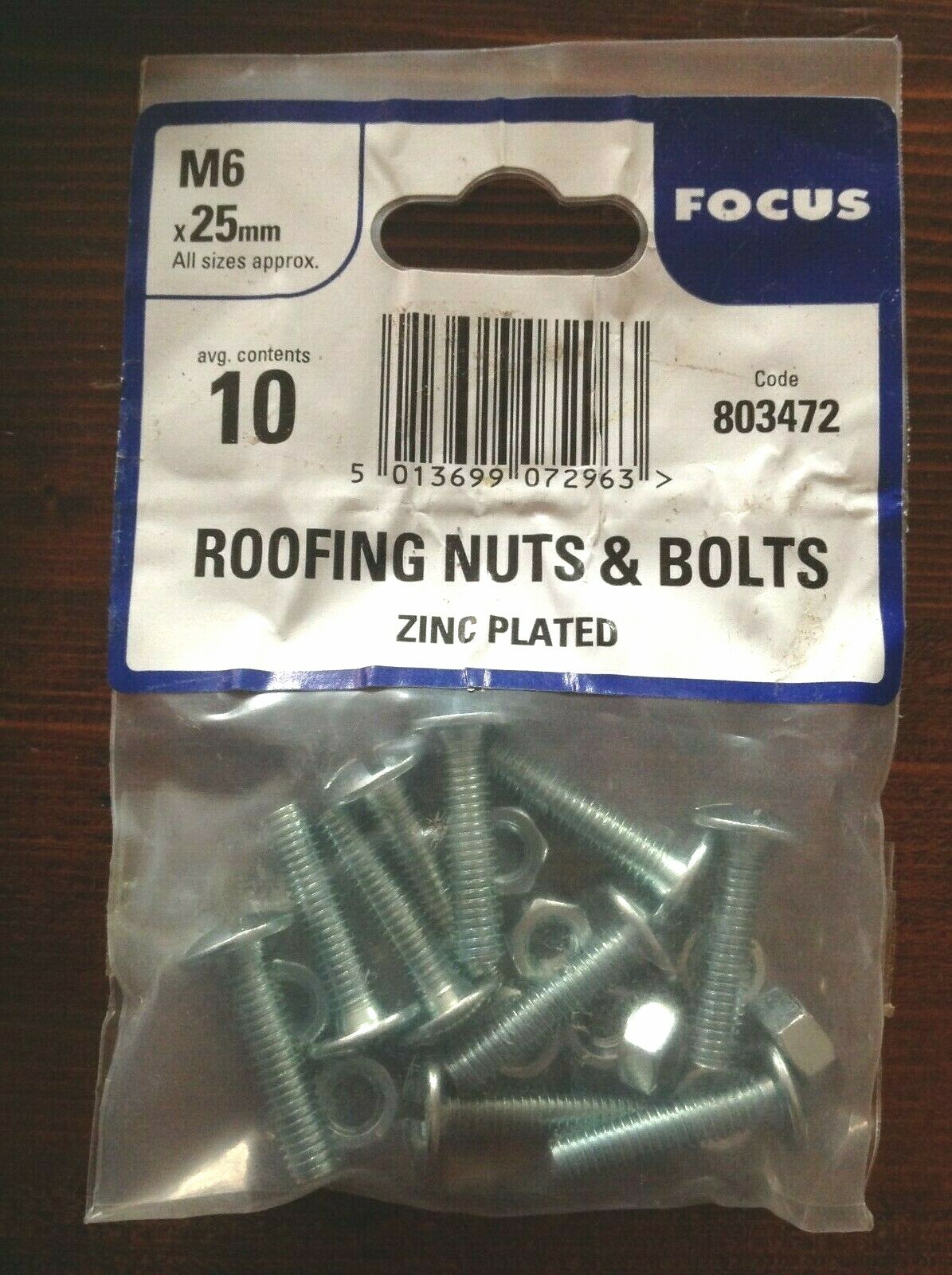 10 x 25mm M6 ZINC ROOFING BOLTS & NUTS - CROSS SLOTTED MUSHROOM HEAD - ROOF BOLT
