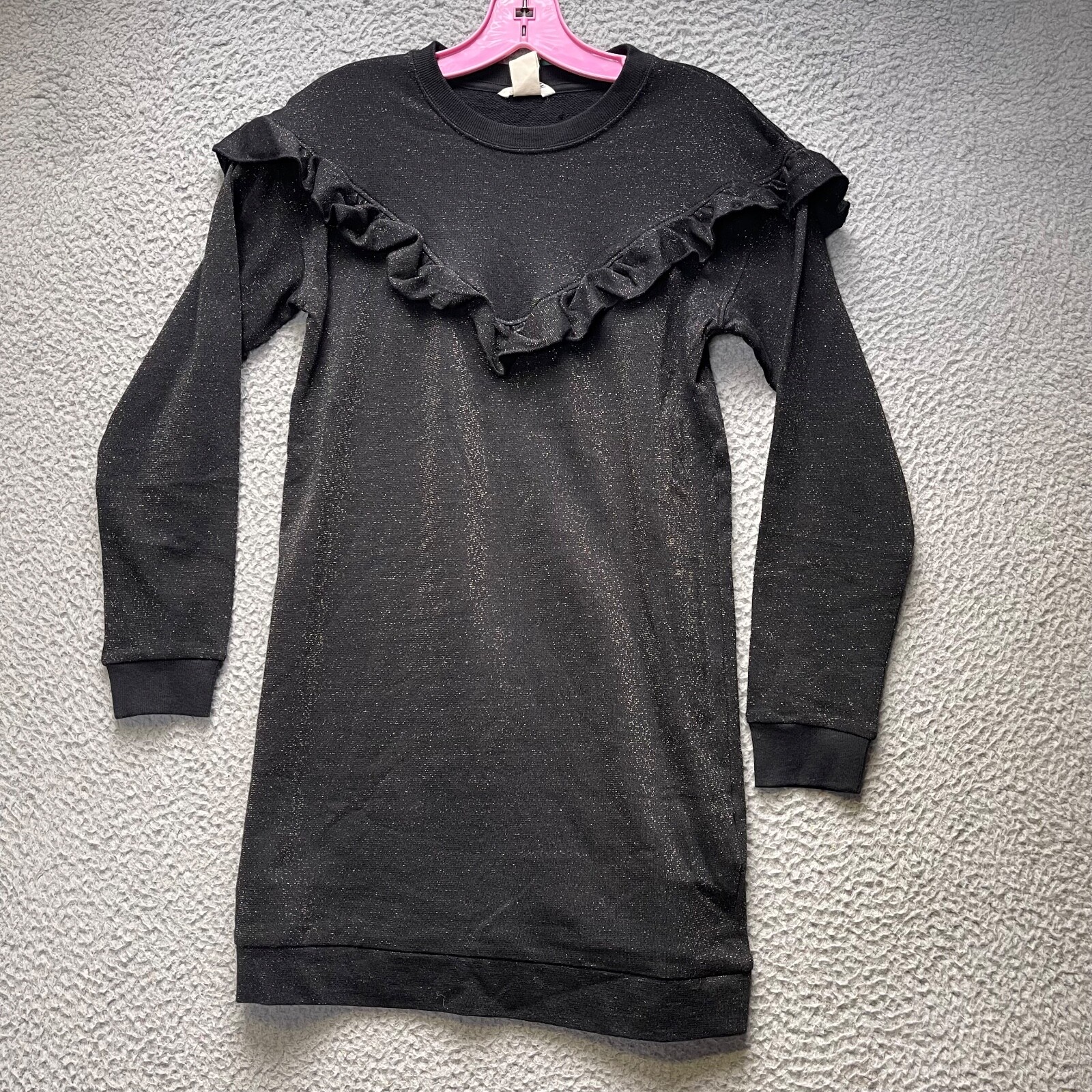 H&M Dress Womens Size 12/14 Ruffle Black Long Sleeve