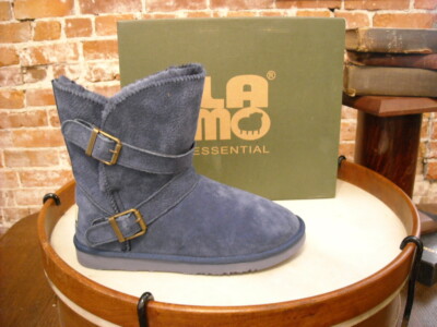 LAMO Navy Blue Suede Freebird Faux Fur Buckle Ankle Boots 6 NEW