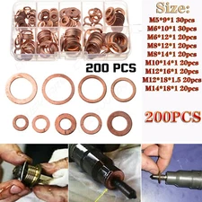 200Pcs Copper Diesel Injector Washers Fuel Set Seal Rings Assortment Kit