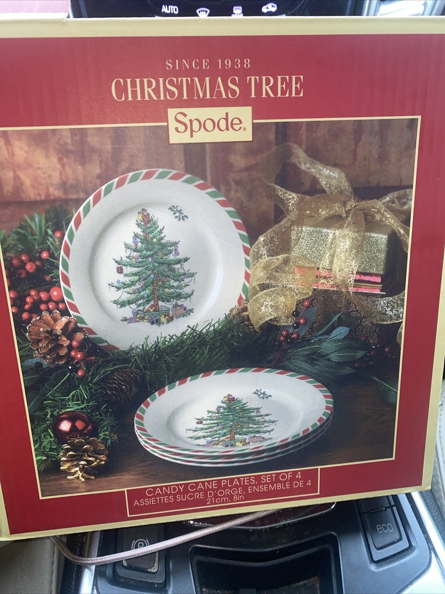 Spode Christmas Tree Candy Cane Inch Salad/Luncheon Plates New In Box Set  Of