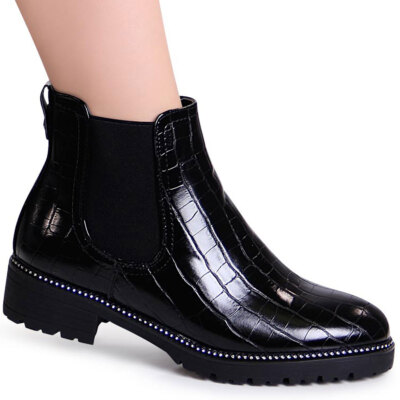 Damen Glitzer Boots Chelsea Plateau Ankle Boots Stiefeletten Snake