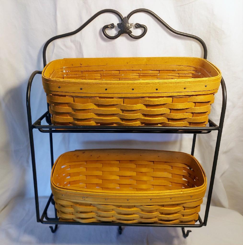 Longaberger Wrought Iron Envelope Basket Wall 2 Shelf Rack 3 Hooks