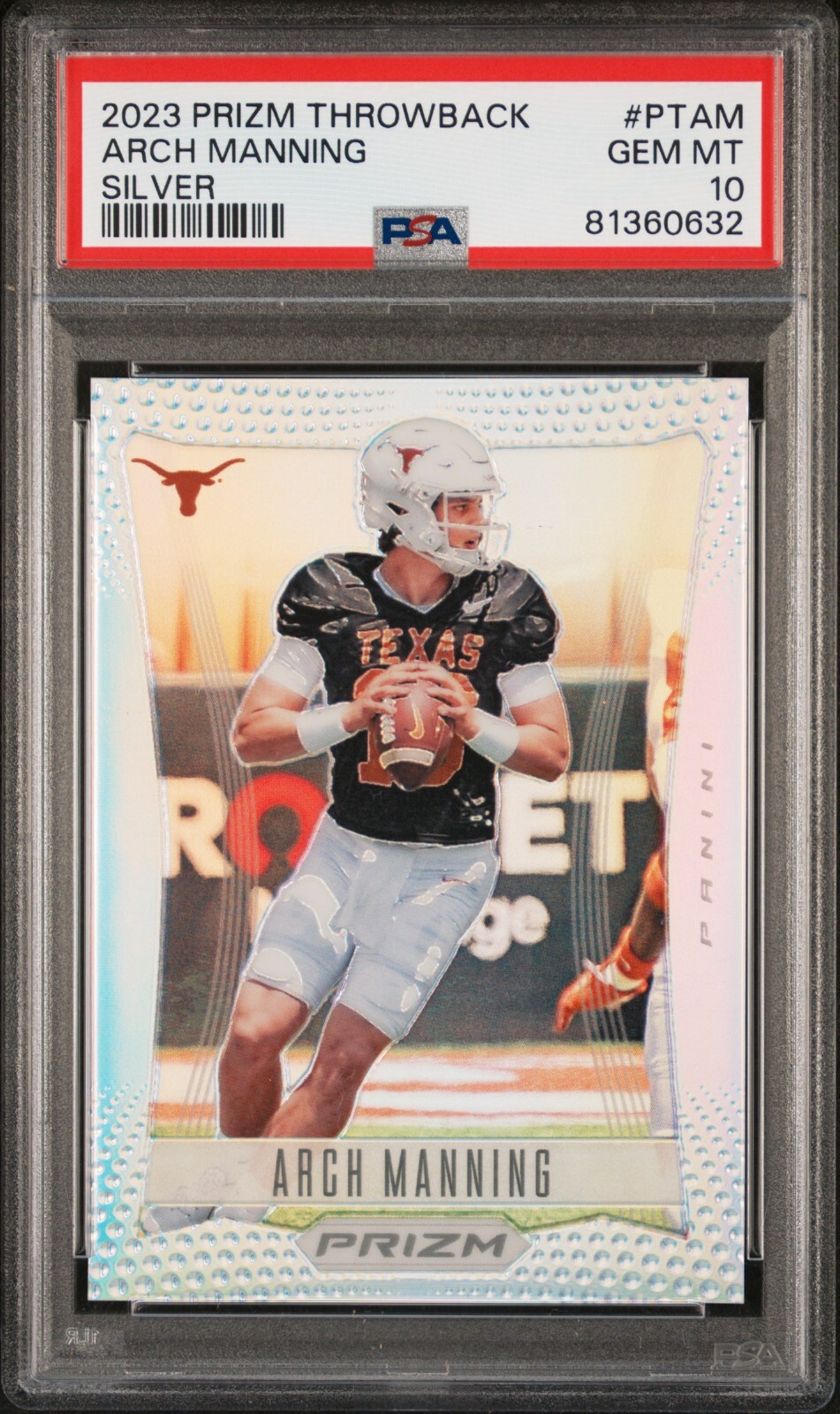 ARCH MANNING 2023 Panini Prizm Throwback Silver 91/250 SSP TEXAS PSA 10 POP 4 - Picture 3 of 4