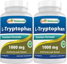 2 Pack Best Naturals L-Tryptophan 1000 mg 60 Tablets 