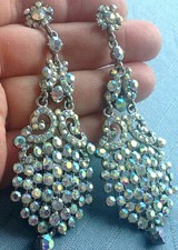 AB Austrian Crystal Chandelier Earrings Rhinestone Bridal Prom 3.5" earrings