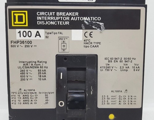 Square D 3 POLE 100 AMPS CIRCUIT BREAKER 600V 250V FHP36100 - Picture 5 of 9