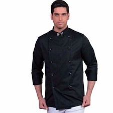GIACCA DA CUOCO CHEF CUCINA NERA con LOGO- cotone piquet UNISEX bottoni estraibi