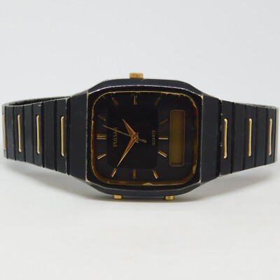Pulsar V041-5110 Two Tone Quartz Analog Digital Men's Watch New Battery