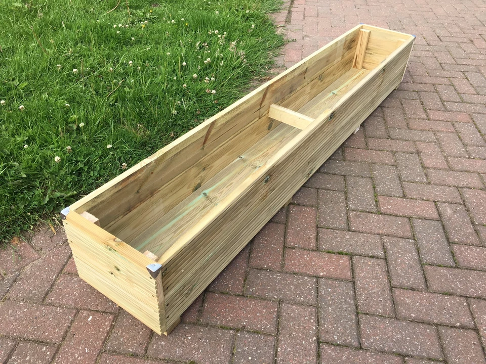 1.8m JUMBO LARGE 6ft Long Wooden Timber Decking Planter Trough Garden Flower - Image 4 of 4