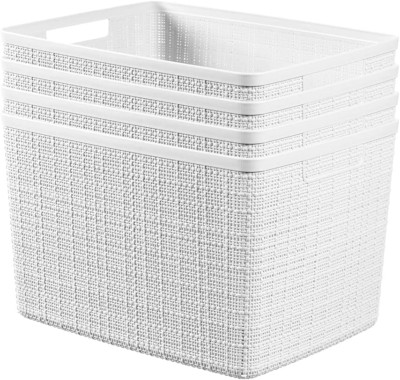 Curver Set of 4 Jute Large Decorative Plastic Organization and Storage Baskets