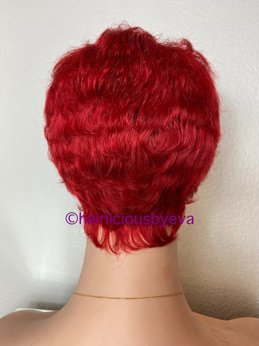 Human hair wig red short pixie buzz cut www.glwec.in
