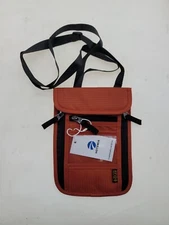 RFID Neck Wallet for Travel Passport Holder Neck Pouch Lots Of Pockets Rust