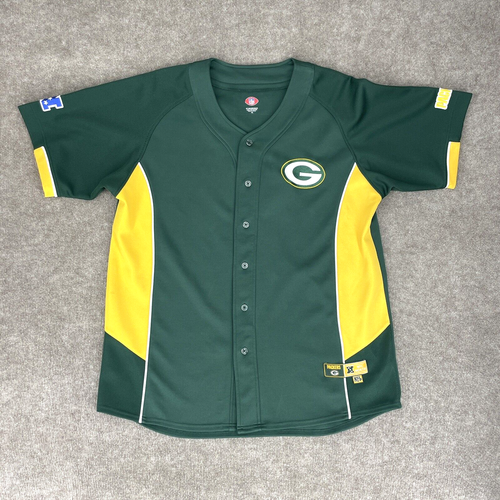 Green Bay Packers Mens XL Baseball Jersey Button Up Embroidered Short