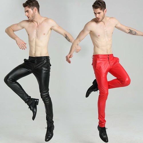 Men Sexy Shiny Leather Pants Long Tight 