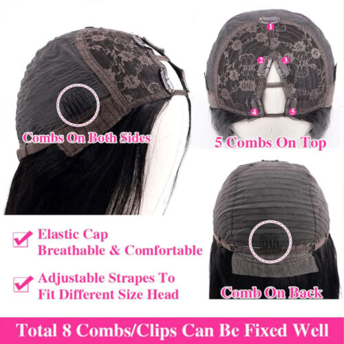 UNice Peruvian Yaki Straight V Part Wig Human Hair Upgrade U Part Wigs Glueless - Picture 18 of 18