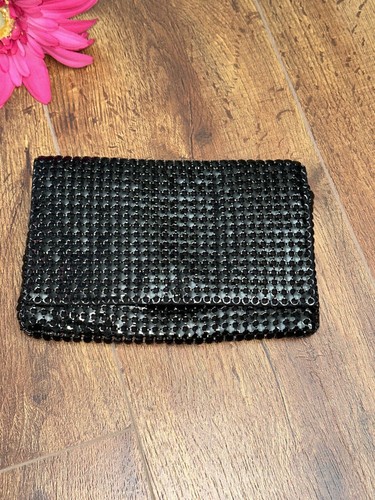 Wunderschöne Vintage 80er Jahre Metallkette schwarz formell/halb Abendtasche, Clutch Geldbörse - Bild 2 von 8