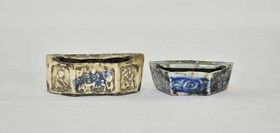 Two Antique Chinese Blue & White Porcelain Brush Washer / Pen Holder - Image 2 of 4