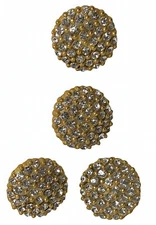 Vintage Lot of 4 Gold tone Metal Rhinestone 1970's Buttons 1.07"