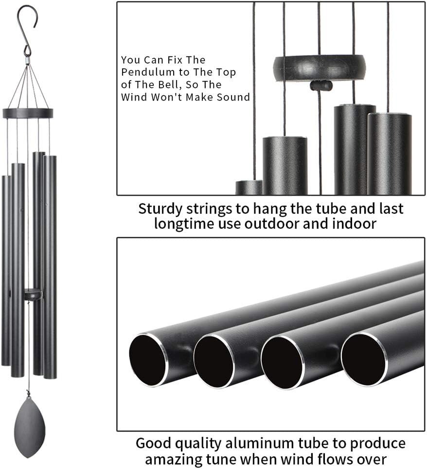 Elegant 44'' Black Wind Chimes - Perfect Decor for Memorials and Gardens