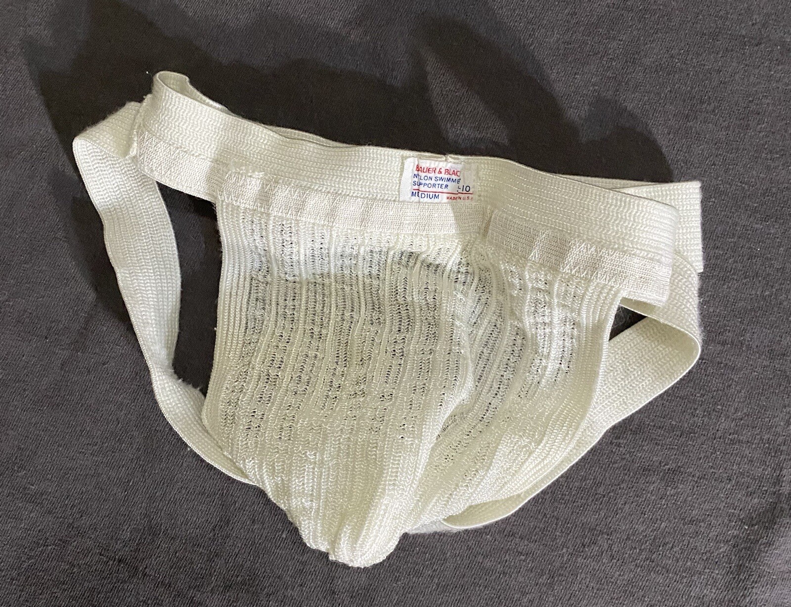 MEDIUM Vintage Bauer and Black Swimmer Athletic Supporter S10 Jockstrap