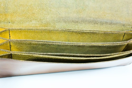 Bolsa de acordeón antigua de cuero acabado PIEL DE CORTEZA para papeles recibos marrón - Imagen 7 de 10
