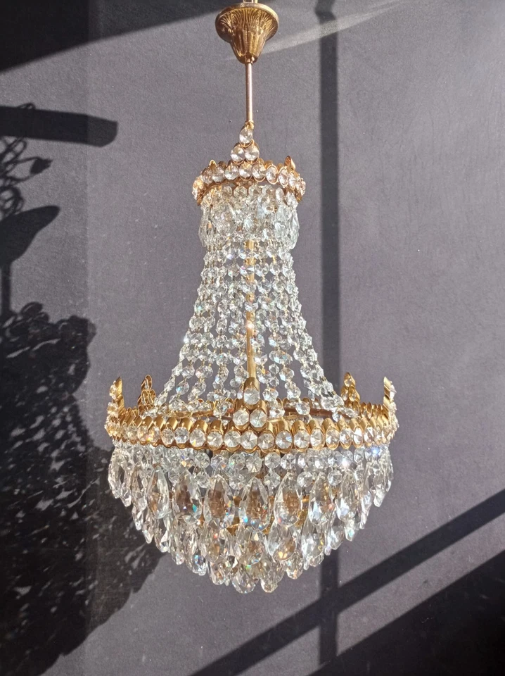 Lámpara de araña de cristal vintage cesta lámpara de techo iluminación decoración del hogar Foto 4 de 4