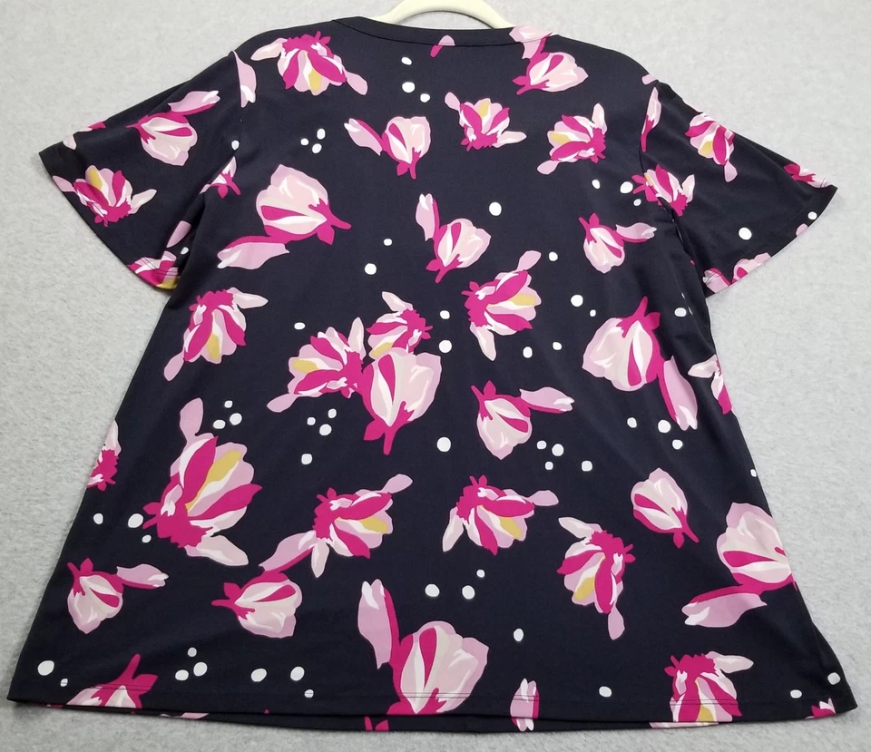 Blusa elástica Ellen Tracy Top para mujer grande L floral manga corta cuello dividido Foto 4 de 4